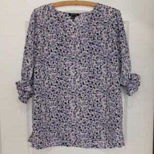 Like New Blue Floral Print Blouse by Well Worn L Loose Fit Lightweight Ruffle